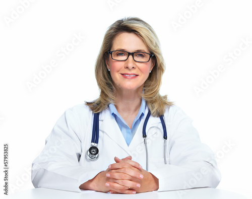 Photo: Smiling mature doctor woman. Smiling mature doctor woman.
