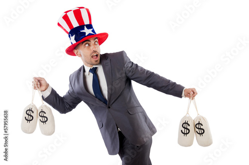 Photo: Man with dollar sacks on white Man with dollar sacks on white