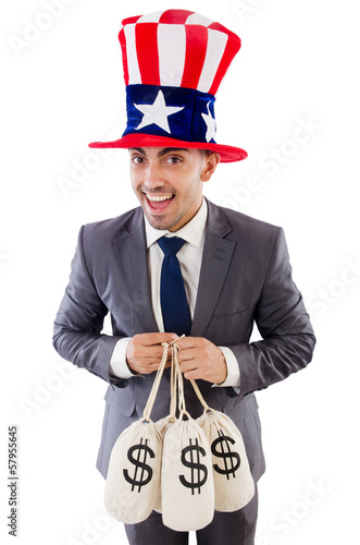 Photo: Man with dollar sacks on white Man with dollar sacks on white
