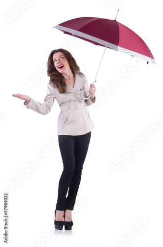 Photo: Woman with umbrella isolated on white Woman with umbrella isolated on white