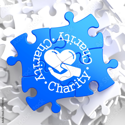 Illustration: Charity Concept on Blue Puzzle. Charity Concept on Blue Puzzle.