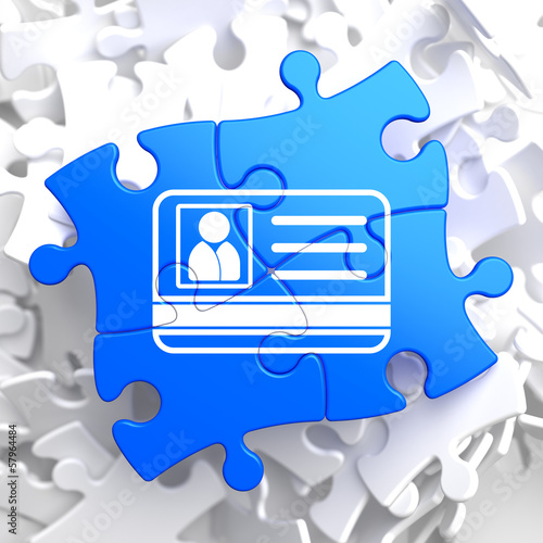 Illustration: ID Card Icon on Blue Puzzle. ID Card Icon on Blue Puzzle.