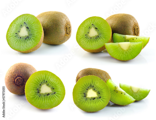 Photo: Kiwi fruit sliced segments isolated on white background Kiwi fruit sliced segments isolated on white background