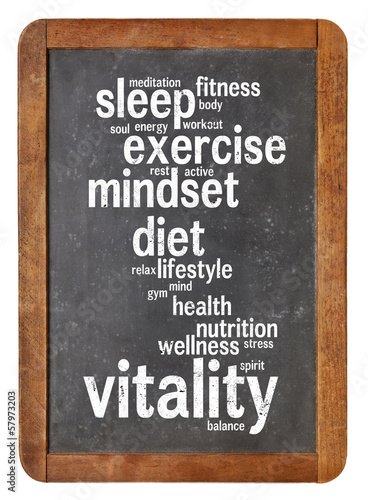 Photo: vitality word cloud on blackboard vitality word cloud on blackboard