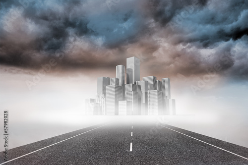 Photo: Cityscape on stormy landscape background Cityscape on stormy landscape background