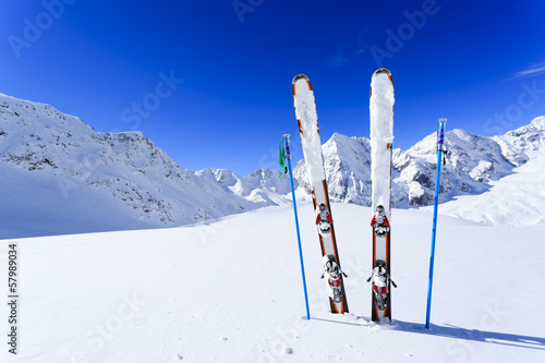 Photo: Ski, winter season , mountains and ski equipments Ski, winter season , mountains and ski equipments