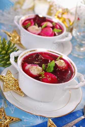 Photo: red borscht with ravioli for christmas red borscht with ravioli for christmas