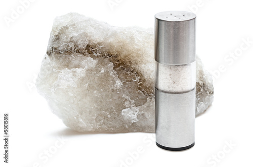 Photo: Rock salt with saltshaker Rock salt with saltshaker