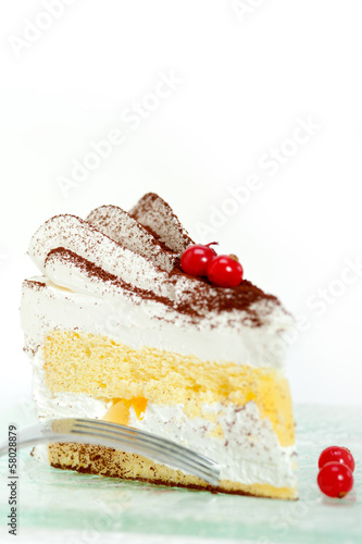 Photo: whipped cream and ribes dessert cake slice whipped cream and ribes dessert cake slice