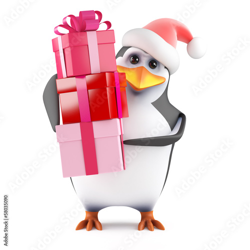 Illustration: Santa Claus Penguin with lots of Christmas presents Santa Claus Penguin with lots of Christmas presents