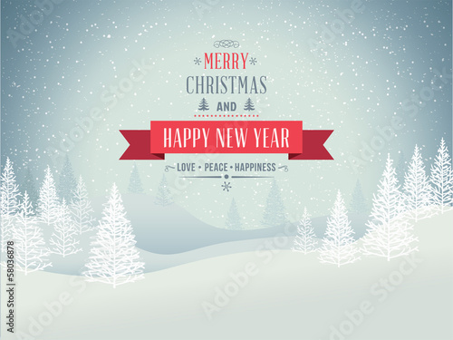 Vector: Merry christmas landscape Merry christmas landscape