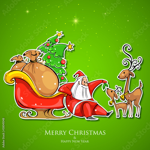 Vector: Santa Claus feeding reindeer in Christmas Santa Claus feeding reindeer in Christmas