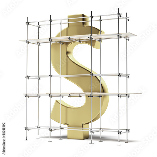 Illustration: golden dollar sign with scaffold golden dollar sign with scaffold