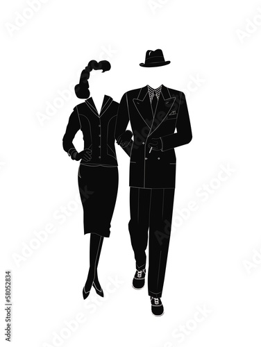 Vector: vintage gangster couple in silhouette vintage gangster couple in silhouette