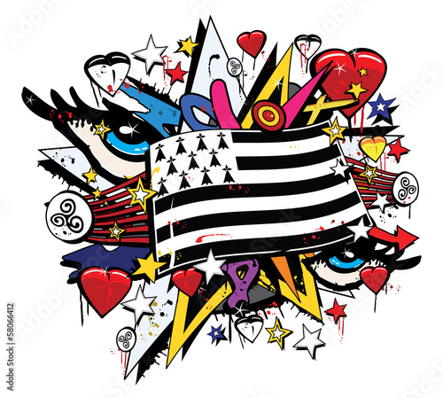Illustration: Drapeau Bretagne Breizh graffiti tag pop art illustration Drapeau Bretagne Breizh graffiti tag pop art illustration