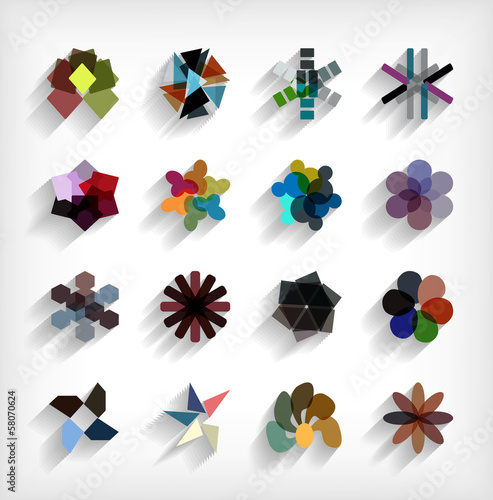 Vector: 3d flat geometric abstract business icon set 3d flat geometric abstract business icon set
