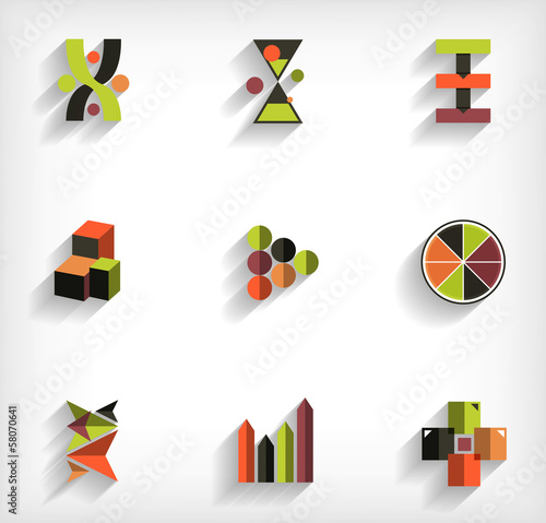 Vector: 3d flat geometric abstract business icon set 3d flat geometric abstract business icon set