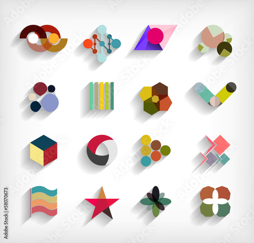 Vector: 3d flat geometric abstract business icon set 3d flat geometric abstract business icon set
