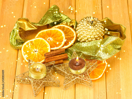 Photo: Christmas composition with candles and decorations Christmas composition with candles and decorations