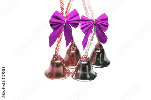 Photo: Four real christmas bells with pink ribbon Four real christmas bells with pink ribbon