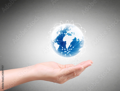 Photo: modern social buttons in hand modern social buttons in hand