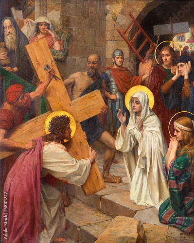 Photo: Antwerp - Jesus and Mary in cross way - paint in cathedral Antwerp - Jesus and Mary in cross way - paint in cathedral