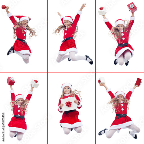 Photo: Happy girl with santa costume jumping Happy girl with santa costume jumping