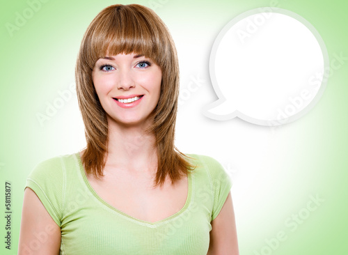 Photo: Portrait of the woman with a painted cloud note Portrait of the woman with a painted cloud note
