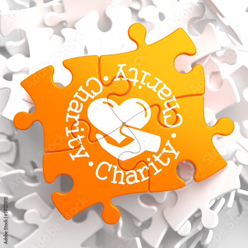 Illustration: Charity Concept on Orange Puzzle. Charity Concept on Orange Puzzle.