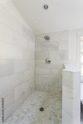 Photo: Modern marble tile walk-in shower Modern marble tile walk-in shower