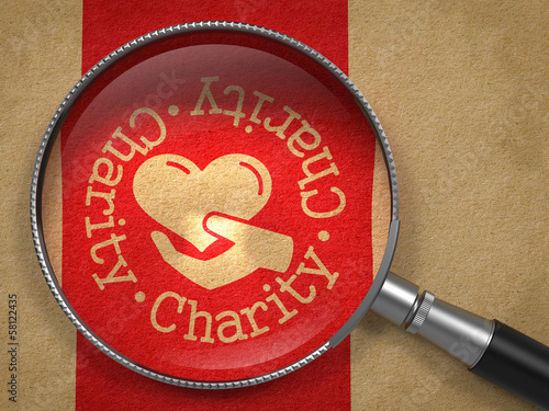 Illustration: Magnifying Glass with Charity Concept. Magnifying Glass with Charity Concept.