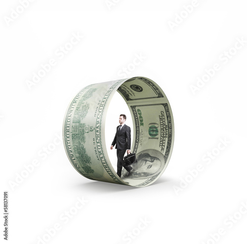 Photo: man walking in money wheel man walking in money wheel