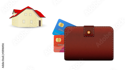 Vector: wallet, credit card and house wallet, credit card and house