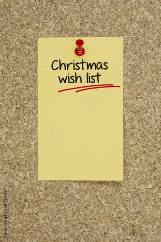 Photo: Christmas wish list. Cork board Christmas wish list. Cork board