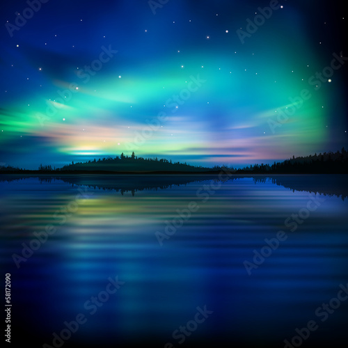Vector: abstract background with forest lake and sunrise abstract background with forest lake and sunrise