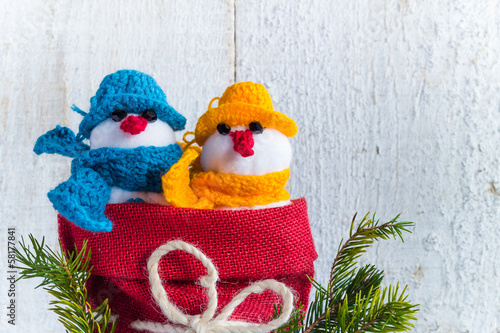 Photo: snowmen board wooden Christmas winter plush duo snowmen board wooden Christmas winter plush duo