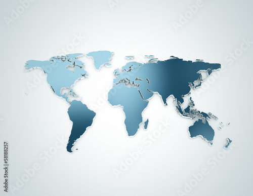 Illustration: World map blue 3d World map blue 3d
