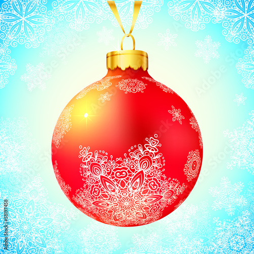 Vector: Red decorated Christmas ball with snowflakes Red decorated Christmas ball with snowflakes