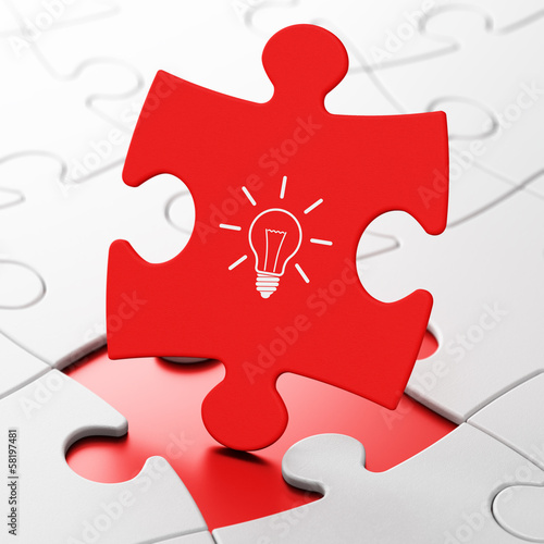 Illustration: Finance concept: Light Bulb on puzzle background Finance concept: Light Bulb on puzzle background