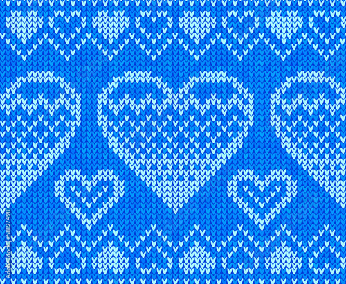 Vector: Blue knitted hearts vector seamless pattern Blue knitted hearts vector seamless pattern