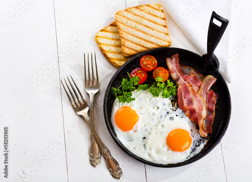 Photo: breakfast with fried eggs breakfast with fried eggs