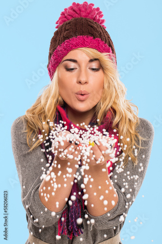 Photo: Beautiful blonde in hat and scarf Beautiful blonde in hat and scarf