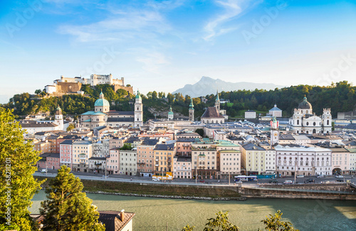 Photo: Salzburg skyline with river Salzach at sunset, Austria Salzburg skyline with river Salzach at sunset, Austria