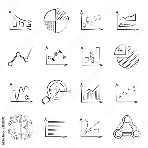 Vector: sketched chart, data chart set sketched chart, data chart set