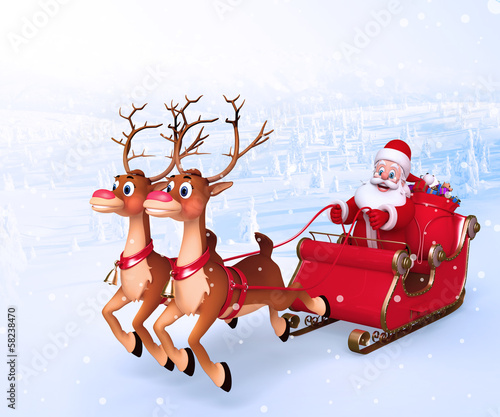 Illustration: Santa claus with his sleigh Santa claus with his sleigh