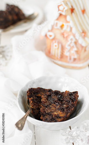 Photo: Pieces of Christmas Pudding in a bowl, copy space for your text Pieces of Christmas Pudding in a bowl, copy space for your text