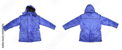 Photo: Close up of man's blue jacket. Close up of man's blue jacket.