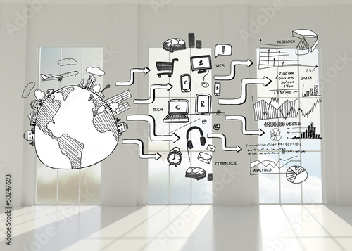 Photo: Black white graphic in room with windows Black white graphic in room with windows
