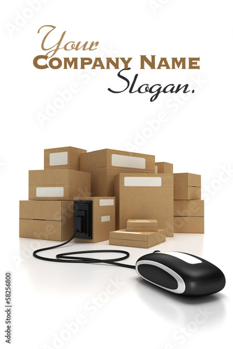Illustration: Heap of packages with a computer mouse Heap of packages with a computer mouse