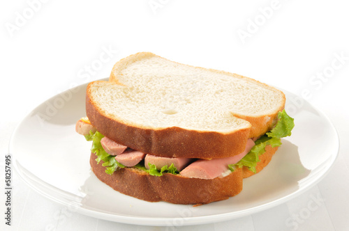 Photo: Vienna sausage sandwich on white Vienna sausage sandwich on white